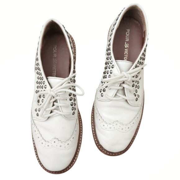 POUR LA VICTOIRE Mayah lace up oxfords wingtips white leather brogues shoes 7.5 - Picture 11 of 11